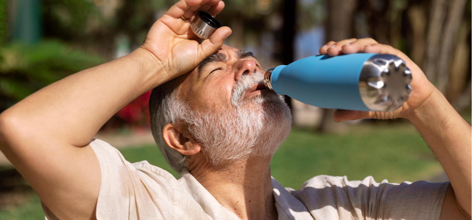 Personne âgée se protégeant de la chaleur pendant une canicule